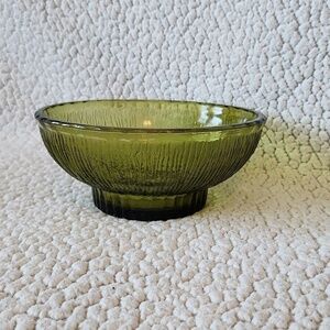 Vintage 1975 texture glass trinket bowl jade green heavy weight candle holder